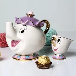 Cartoon Beauty Beast Teapot Mug Mrs Potts Chip Tea Pot Cup One Set Nice Christmas Gift 238c
