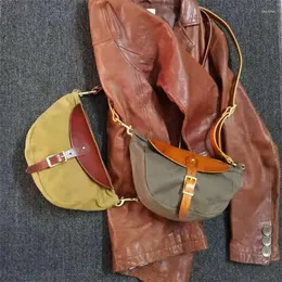 Bolsas para noite Bolsa mensageiro retrô de um ombro só Couro curtido vegetal Cera a óleo Lona Acessórios de cobre Casual Bolsos masculinos e femininos