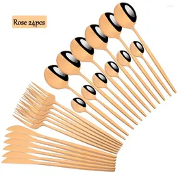 Ужин наборы посуды Zoseil 24pcs Rose Sutlery Set Luxury Staine Steel Praise Home Silverware Fork Spoon Knife Kitchen Linner