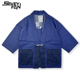 Kurtki męskie Seveyfan Men Linen Cotton Taoist Robe Japońskie trzy czwarte rękawy płaszcz dla mężczyzny