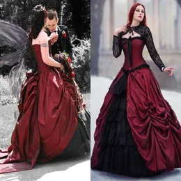 Vintage Medieval Victorian Red and Black Gothic Prom Dresses With Long Sleeve Jacket Back Corset Hollywood Masquerade Dress Bridal285s