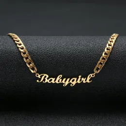 Lovely Gift Gold Color BabyGirl Name Halsband Rostfritt stål typskylt Choker Handskrivning Signaturhalsband för tjej295n