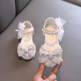 Sandals AINYFU Summer Girls Sequin Bow Fashion Children s Glitter Pearl Flat Princess Shoes Cute Kids Breathable Beach 230720