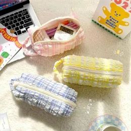 School Supplies Desktop Storage Bags Large Capacity Seersucker Stationery Bag Pencil Pouch Cosmetics Case