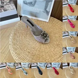 High quality lace high-heeled Slipper designer Sexy sandals for women Summer fashion stiletto sandals high heels Women's crystal Flowers slippers