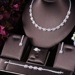 Narzędzia Janekelly 4pcs Bridal Crirconia Pełne zestawy biżuterii na imprezę dla kobiet, Dubaj Nigeria CZ Crystal Wedding Biżuteria Zestawy biżuterii