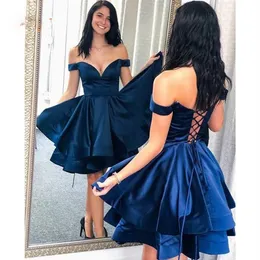 Navy Blue Homecoming Dresses A Line Off the Shoulder Tiers Real Pos Short Lady Party Dress Custom Sweet 16 Graduation Dress Lac302b