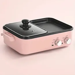 Multifunctional Cooking Pot Electric Barbecue Grill Hot Pot Frying Pan 2-speed Independent Temperature Control Non-stick Pan Mini Hot Pot Household