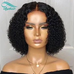 Perucas de cabelo humano com frente de renda, cacheadas profundas, pré arrancadas, cabelo virgem brasileiro, perucas cheias de renda com cabelos grossos de bebê para mulheres negras Bytha336G