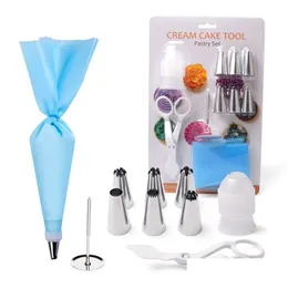 Cake Tools 10 Pcs/Set Nozzle Set Icing Pi Cream Pastry Bag Stainless Steel Nail Decorating Tool Drop Delivery Home Garden Kitchen Di Dhang