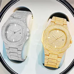 Wlisth Brand Date Quartz CWP Mens Womens Watches Full Crystal Diamond Luminous Watch Oval Dial Extra Bling