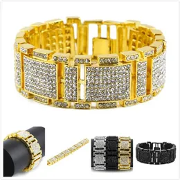 New Fashion Acciaio inossidabile Bling Full Diamond Oro Argento Nero Hip Hop Mens Watch Band Bracciale a catena Rapper Wristband Jewelry f294b