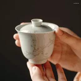 Koppar tefat handmålade bambu vit kinesisk keramisk vacker tekoppuppsättning teaware muggar för ceremoni tekopp