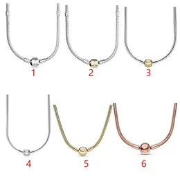 925 Silver Fit Pandora Snake Bone Necklace Dangle Fashion Charms Set Pendant DIY Fine Beads Jewelry