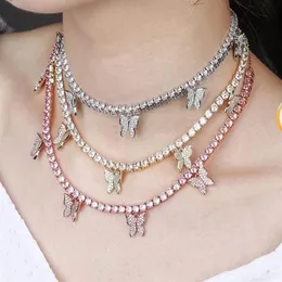 Naszyjnik z motylem 4 mm 14 -krotnie złoty srebrny srebrny losowany łańcuch tenisowy naszyjnik choker cz stone Hip Hop Blat