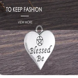 Heart Charm Double side Letter Blessed Be Wicca Pentacle Pentagram Pendant for Jewelry Making Antique Silver Tone311o