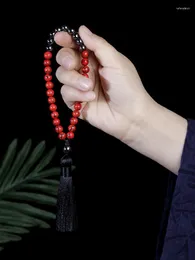 Strand Muslim 33 Beads Bracelet With Tassels 8mm Malachite And Red Pine Bead Rosary Prayer