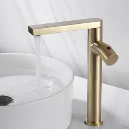 Borstad guldbassäng kran mässing Badrumskranen Mixer Tap Gold Wash Basin kran