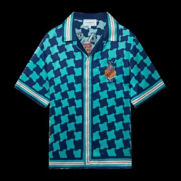 CASA 디자이너 패션 의류 셔츠 트랙 슈트 Fanglue Casablanca Tennis Blue Checker Castle Hawaiian 남자 하와이 짧은 슬리브 셔츠