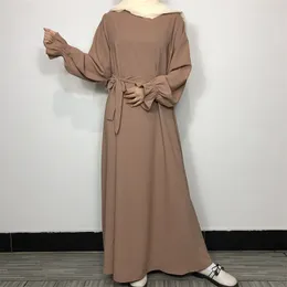 Ethnic Clothing Modest Abaya Ruffle Sleeve High Quality Nida With Pockets Free Belt EID Ramadan Islamic Clothing Muslim Women Maxi Dress 230721