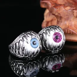 Alianças de casamento punk hip hop olho de metal anel masculino horror dentes dia das bruxas exagerado azul rosa gótico joias para mulheres 230721