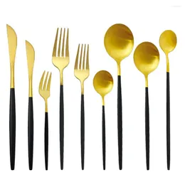 Dinnerware Sets 4Pcs Cutlery Set Tableware Matte Black Gold Silverware Dinner Dessert Fork Knife Teaspoon Korean Drop