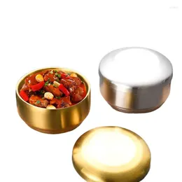 Dinnerware Sets Korean 304 Double-layer Stainless Steel Children's Bowl Cover Household Soup Kimchi