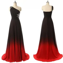 Sexy Black Red Omre Gradiant Una spalla Abito da sera da sera Real Pos Crystal Chiffon Backless Party Abiti formali Pageant Dress267u