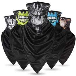 Triangelis Silkkylning Skull Ghost Head Magic Scarves Mask Tactical Airsoft Paintball Scarf Outdoor Cykling Vandring Summer Anti UV Bandana Neck Warmer Face Shield