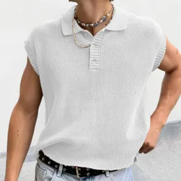 Men's Sweaters Spring Summer Mens Sleeveless Buttoned Turn-down Collar Knitted Vest Leisure Solid Color Tops Shirts Fashion Clothing