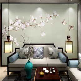 Tapety ręcznie malowane Magnolia Chińskie drobiazgowe krajobraz kwiatów i ptaków malarstwo ścienne