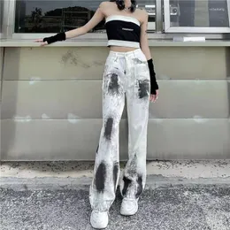 Kadın Kot Moda Hippi Tie-Boya Denim Kovboy Pantolon Kadınlar İçin Düz Trail Vintage Yüksek Belli Pantolon Kadın Femme