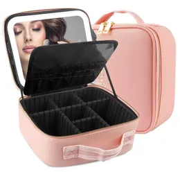 Bolsa de maquiagem Led de grande capacidade com luz, espelho, bolsa de armazenamento portátil para cosméticos de viagem com caixa de armazenamento de luz 230715