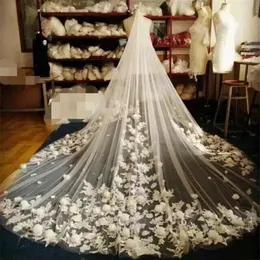 Luxury Cathedral Wedding Veils With Comb One Layer Flowers Appliqus Long Bridal Veil Custom Make 3m Long 3m Wide Bride Accessories347D