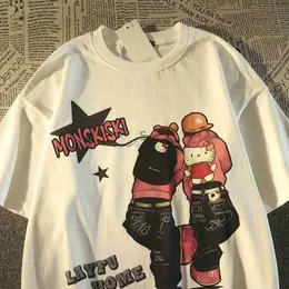 Roupas de moda de grife Hip hop Tees Rock Tshirts 100 Cotton American Street Hip Hop Cartoon Short Sleeve Tshirt for Men and Women Couples Summer Solto Sweetheart C