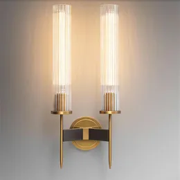 LED Modern Brass Wall Lampa Sconce Shandbed Glass Vintage Retro Copper Bedroom Bedside El Restaurant Loft Rh Mirror231W