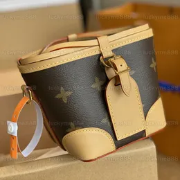 10A Mirror Quality Designers Nano Noe Purse 12cm Brown Flower Bucket Handväska Womens Coated Canvas Bags Crossbody Shoulder Cowhide Leather Strap Bag With Box