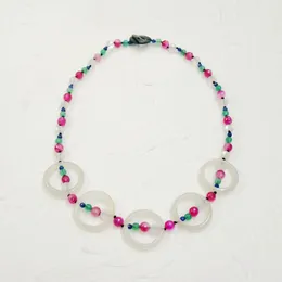 Choker lii ji White Pink Green Blue Necklace 60cm Agates人工ムーンストーン女性ジュエリーギフト