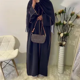 Ethnic Clothing Abayas for Women Double Layers Open Cardigan Kaftan Stitching Dubai Luxury Femme Caftan Marocain Islamic Clothing Muslim Dress 230721