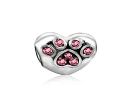 Pés de cachorro estampados em forma de coração com miçangas de cristal com furo grande, joias femininas, estilo europeu, para panela, faça você mesmo, colar de pulseira PA3021272