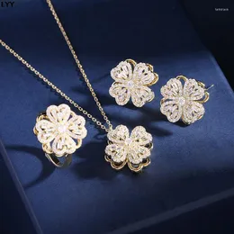Halsbandörhängen Set 2023 Roterabel Lucky Clover Pendant for Women Jewelry Anxiete Release Ring/Necklave/örhängen Kroppstillbehör