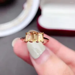 Pierścienie klastra Naturalne VVS Klasa cytrynowa prosta 925 Srebrna biżuteria 18k złota kryształ do codziennego zużycia