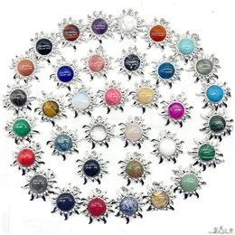 Charms Mode Natürliche Edelstein Stein Quarz Kristall Tigerauge Legierung Sonne Anhänger Schmuck Machen Halskette Zubehör Drop Lieferung Findin Dhk1R