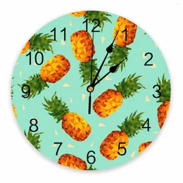 Orologi da parete frutta tropicale ananas verde orologio rotondo decorativo numeri arabi design camere da letto senza ticchettio bagno grande