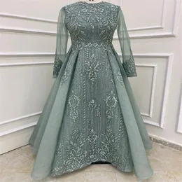 2021 Plus Size Arabic Aso Ebi Muslim Lace Beaded Prom Dresses A-line Long Sleeves Vintage Evening Formal Party Second Reception Go1826