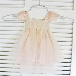 Rue del Sol Blush Flower Girl Dress French Spets and Silk Tulle Dress for Baby Girl Blush Princess Dress Blush Tutu244C
