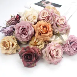 Decorative Flowers Wide Application 10Pcs Soft Delicately Cut Artificial Rose Head Polyester Fake Flower Weather Resistant Home Decor