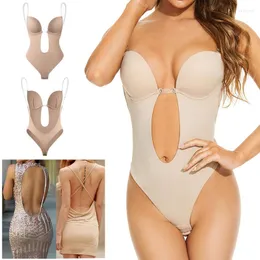 Women's Shapers Women Shapewear Bodysuit Deep V-Neck Sexy Thong Body Shaper Padded Bra Backless U Plunge Push Up Invisible Slim Party