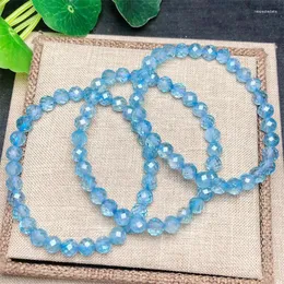 Bangle Natural Blue Topaz Faseted Beads Bransoletka Kobiety Mężczyźni Charka Kryształowe uzdrowienie moda fengshui biżuteria 1pcs 6 mm