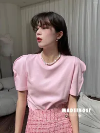 Women's T Shirts Iyundo 2023 Korean Chic Summer Tops T-shirt Puff Sleeve O Neck Solid Color Slim Female Clothing Dongdaemun Fashion Outfits